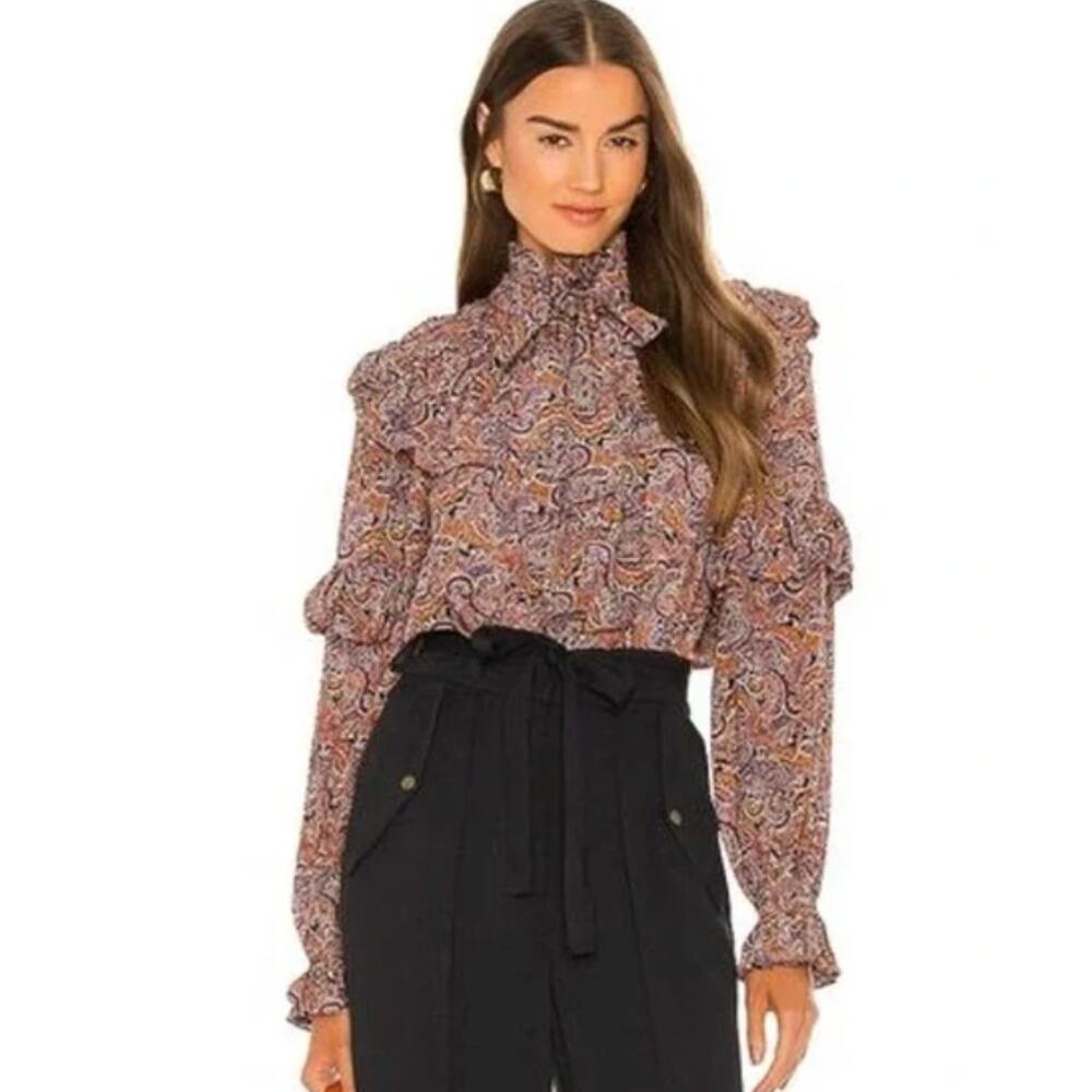 Ulla Johnson Floral Paisley Margeurite RuffleTop in Goldenrod 4 NWT
